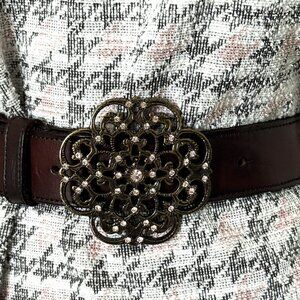 Tommy Bahama Belt Women's Dark Brown Braided Genuine Leather Metal Crystal Buckl
